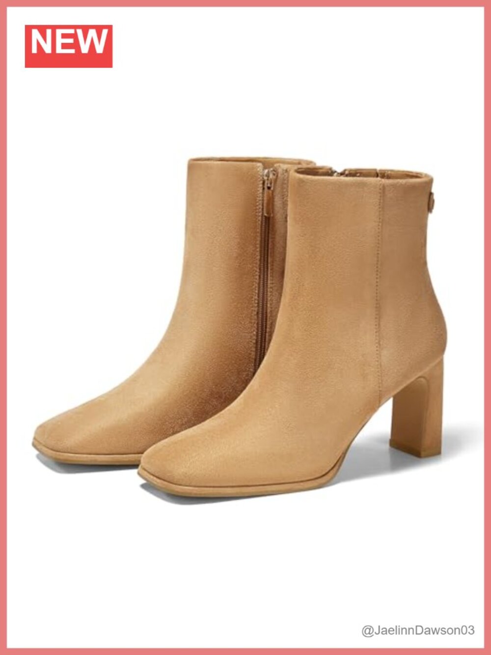 Coutgo Women's Square Toe Ankle Boots Chunky Block Heel Side Zipper Faux Suede